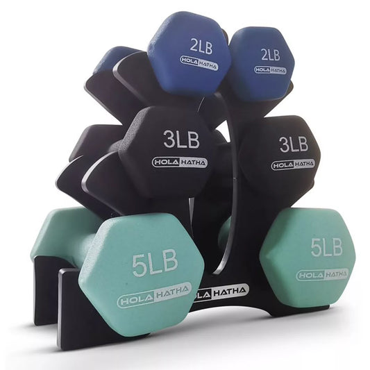 Holahatha 2, 3, & 5 Pound Neoprene Dumbbell Free Hand Weight Set W/ Rack, Pastel